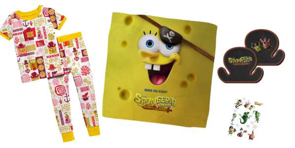 JOLLY - zwei Fanpakete mit jeweils einem: Original Sponge Bob Glow in the Dark Pyjama, Piraten Hut, Handtuch und Tattoo-Sticker