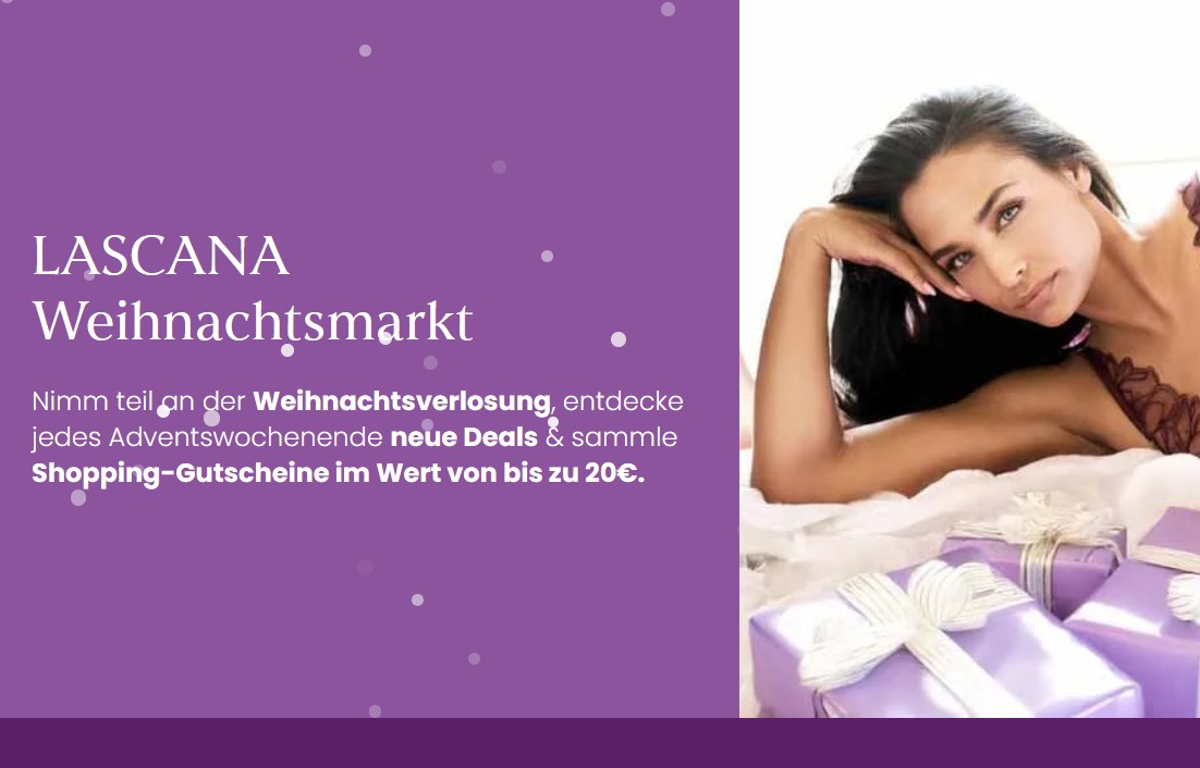 LASCANA - Weihnachtsmarkt - LASCANA's Loszauber: 1 von 120 Preisen im Gesamtwert von 26.000,00 € gewinnen (Reise, Hotelübernachtungen, Sachpreise)