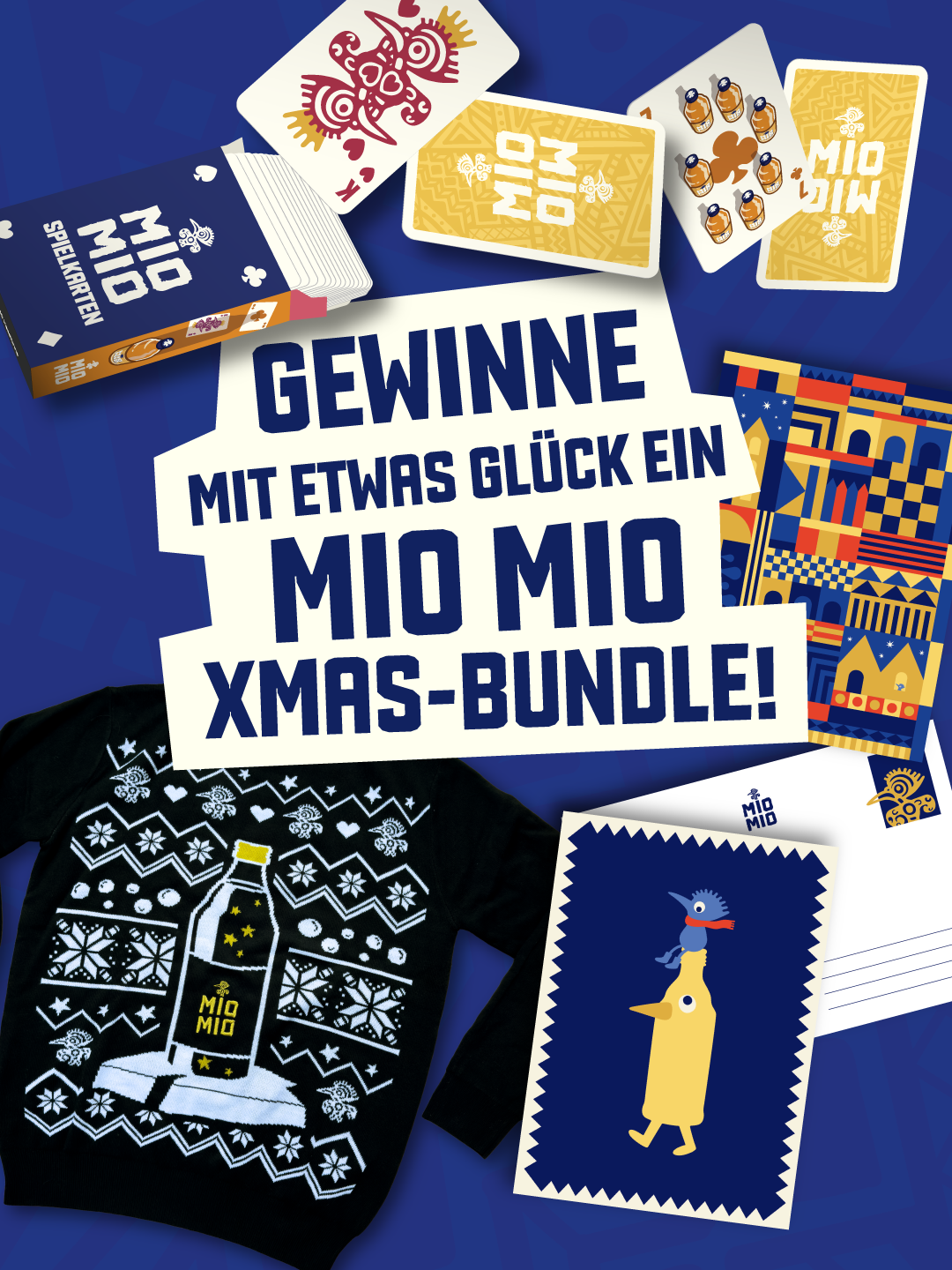 miomio - 1x Mio Mio Christmas Sweater, 1x Mio Mio Kartenspiel,1x Mio Mio Weihnachts-Postkarten 3er Set