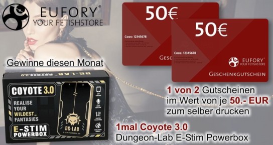my-Lovetoy - 1 x Dungeon-Lab - COYOTE - E-Stim Powerbox 3.0, 2 x Geschenkgutschein im Wert von 50 Euro