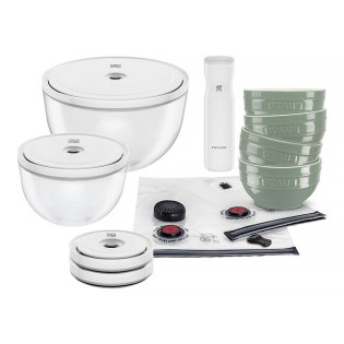 ZauberMix - Zwilling: 5x1 Vakuumschüssel-Startersets bestehend aus: 2 großen Bowls, 4 Staub-Keramikschalen,den passenden Deckeln, 2 Vakuumbeuteln und Pumpe