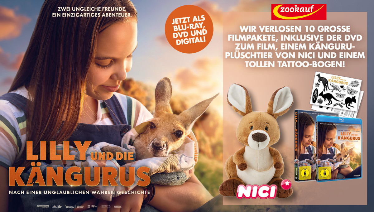 zookauf - „LILLY UND DIE KÄNGURUS“10 große Filmpakete inklusive der DVD zum Film, einem Känguru-Plüschtier von Nici und einem tollen Tattoo-Bogen