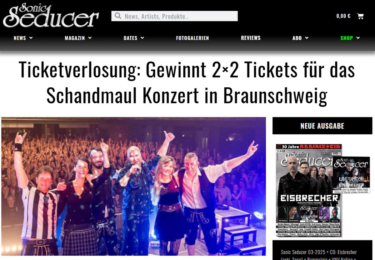 Gewinnspiel: 2x2 Tickets für Schandmaul in Braunschweig
