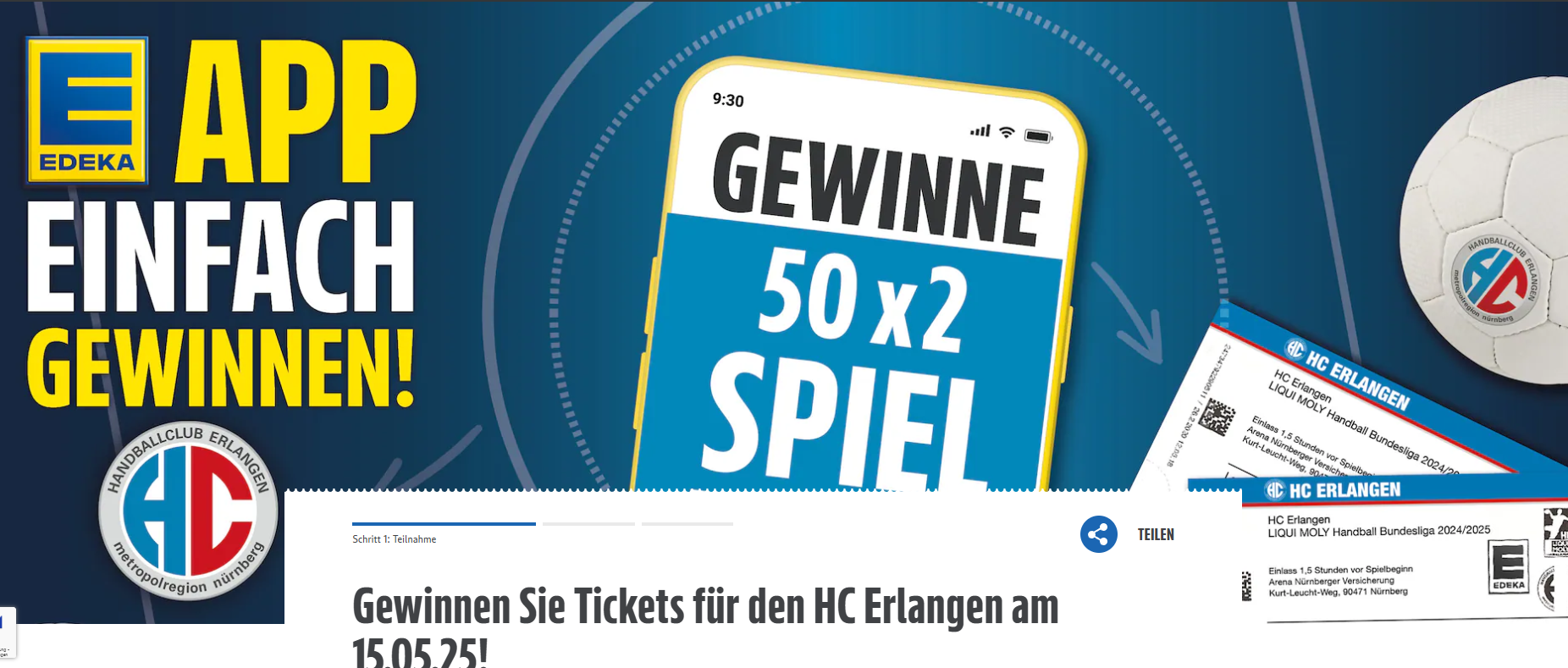 Edeka Nordbayern - 50 x 2 Karten für das Heimspiel des HC Erlangen am 15.05.2025 gegen SC DhfK Leipzig