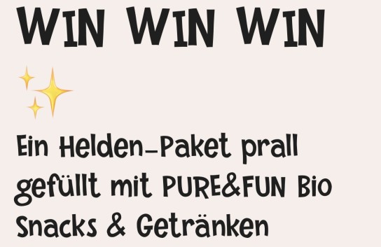 Pure&Fun - 10 Helden-Pakete mit je 15 PURE&FUN Bio-Snacks/Getränken