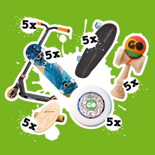 GORILLA - 5 GORILLA Skateboards, 5 Indiana Skateboard Cruiser, 5 GORILLA Indiana Balance Boards, 5 Chilli Stunt-Scooters, 5 GORILLA Discraft Sky Styler, 5 GORILLA Kendamas