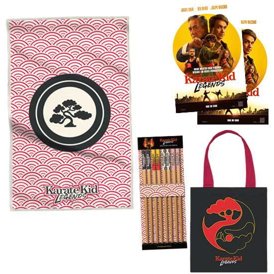 Häfft -  "Karate Kid: Legends" drei Karate Kid-Pakete. Jedes Paket besteht aus zwei Kinokarteneiner Chopstick-Set, einem Gym Towel und einer Tote Bag.
