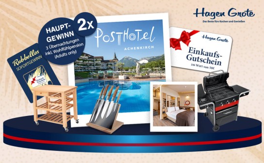 Hagen Grote: Wohlfühlurlaube in Österreich, Char-Broil Hybridgrill, Küchenwagen und mehr zu gewinnen