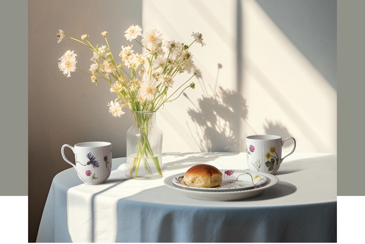Kähler - Hammershøi Summer Geschirr für 4 Personen sowie ein limitiertes Poster mit Hammershøi Summer Wild Flower Motiv