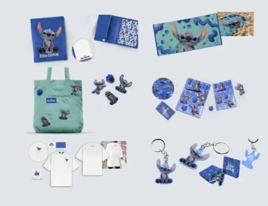 morefamily - ein Goodie Package zum Kinostart von Lilo & Stitch mit T-Shirt, Beach Towel, Sticker Sheet, Keychain, Tote Bag, Notebook