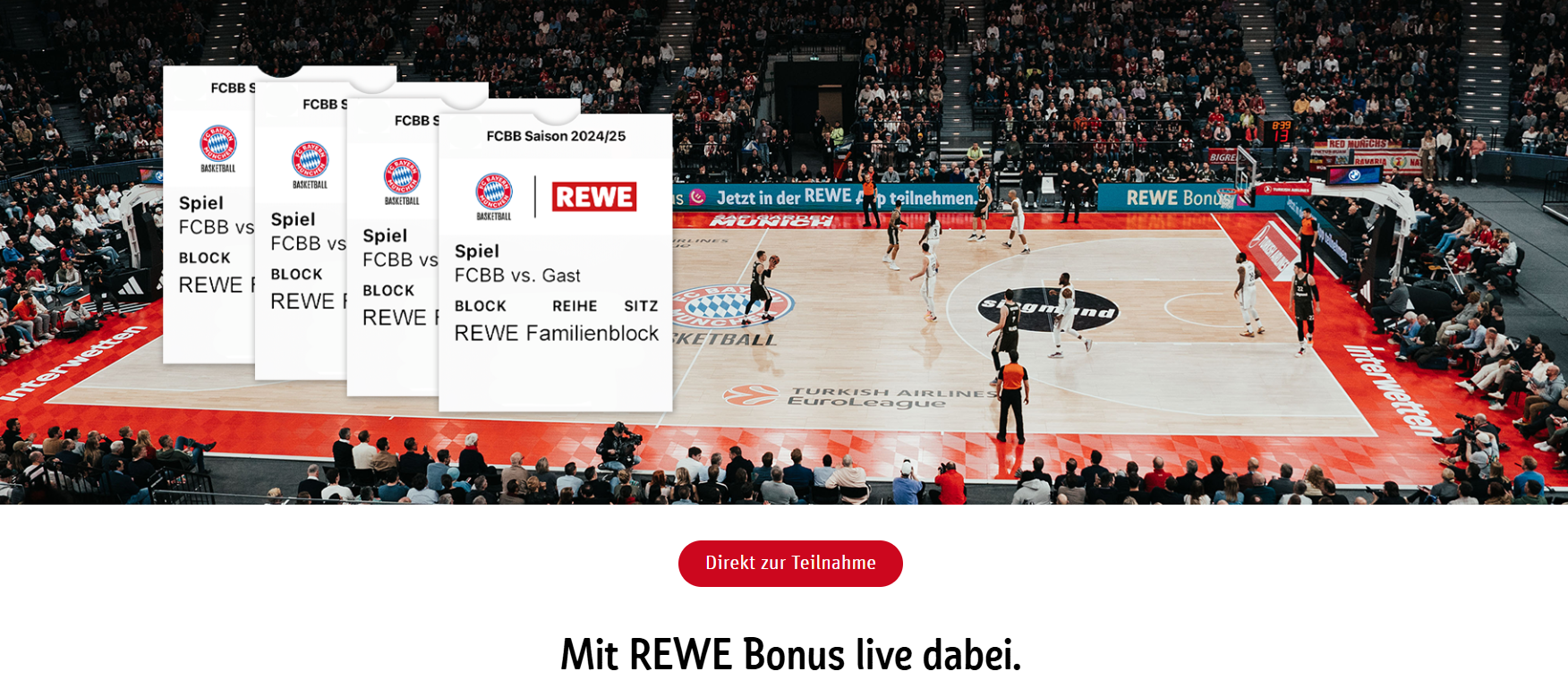 REWE - 5x4 Tribünentickets für das BBL Playoff Heimspiel des FC Bayern Basketball (Produktkauf)