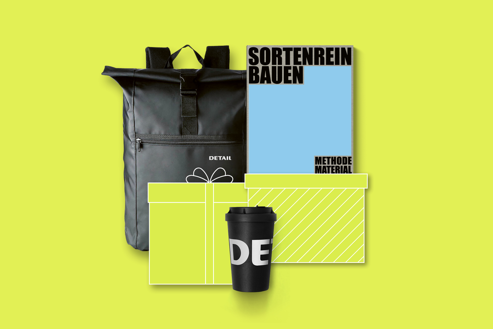 detail - Rucksack, Bücher, Kaffeebecher,Shop Gutschein