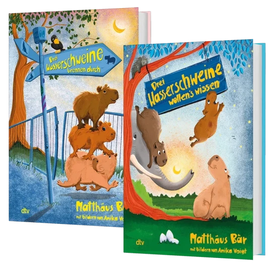 dtv - drei Bücher und drei Hörbücher des neuen Capybara-Abenteuers ›Drei Wasserschweine wollen's wissen‹
