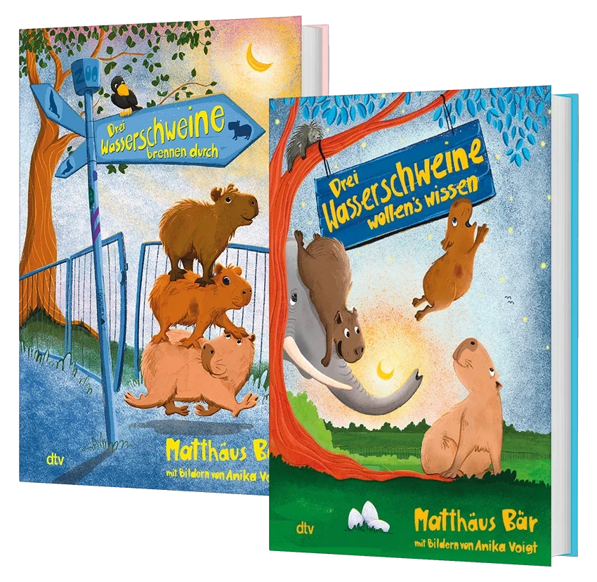 dtv - drei Bücher und drei Hörbücher des neuen Capybara-Abenteuers ›Drei Wasserschweine wollen's wissen‹
