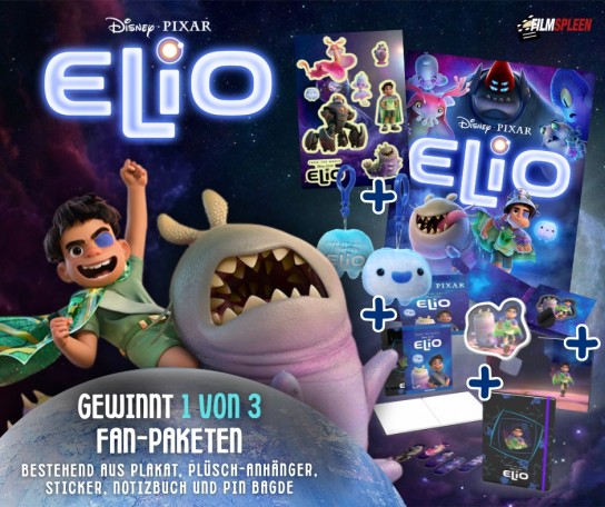 filmspleen - 1 von 3 Fan-Paketen von „ ELIO“ bestehend aus je einem Plakat, Notizbuch, Plüsch-Anhänger, Stickerset und Pin Badge.