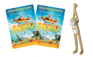 meine-enkel - 3 x 2 Kinofreikarten für „Akiko, der fliegende Affe“ mit Akiko als Kuscheltier-Affe