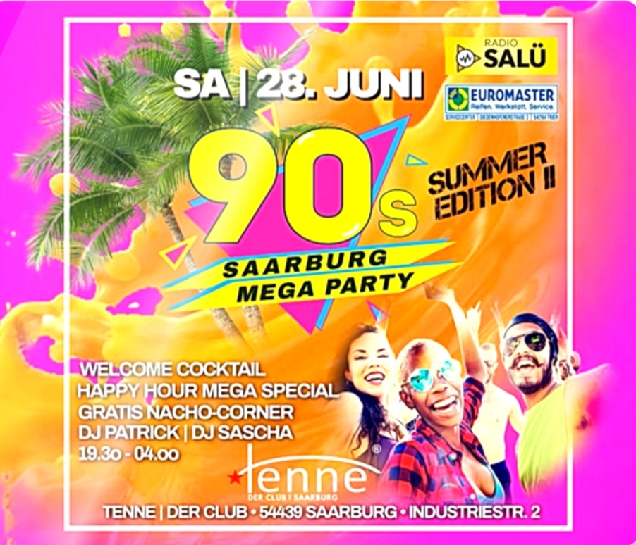 RADIO SALÜ - 15x2 Tickets für 90iger Party im TENNE - Der Club in Saarburg, am 28.06.