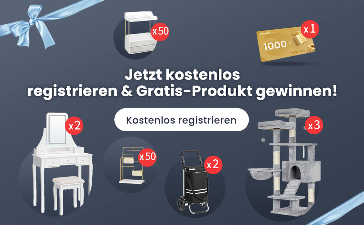 SONGMICS: ein 1.000 € Einkaufsgutschein, Schminktische, Einkaufstrolleys und weitere Preise zu gewinnen