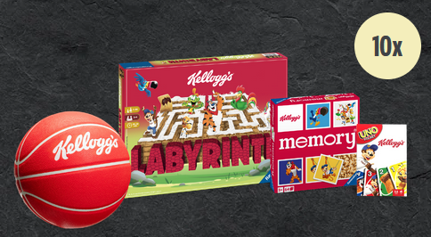 Edeka - 10 x Spiele-Paket von Kellogs: Verrücktes Labyrinth + Memory + UNO + Basketball