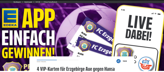 Edeka Nordbayern - 1x 4 VIP Karten für das Heimspiel 1. FC Erzgebirge Aue am 03.08.2025