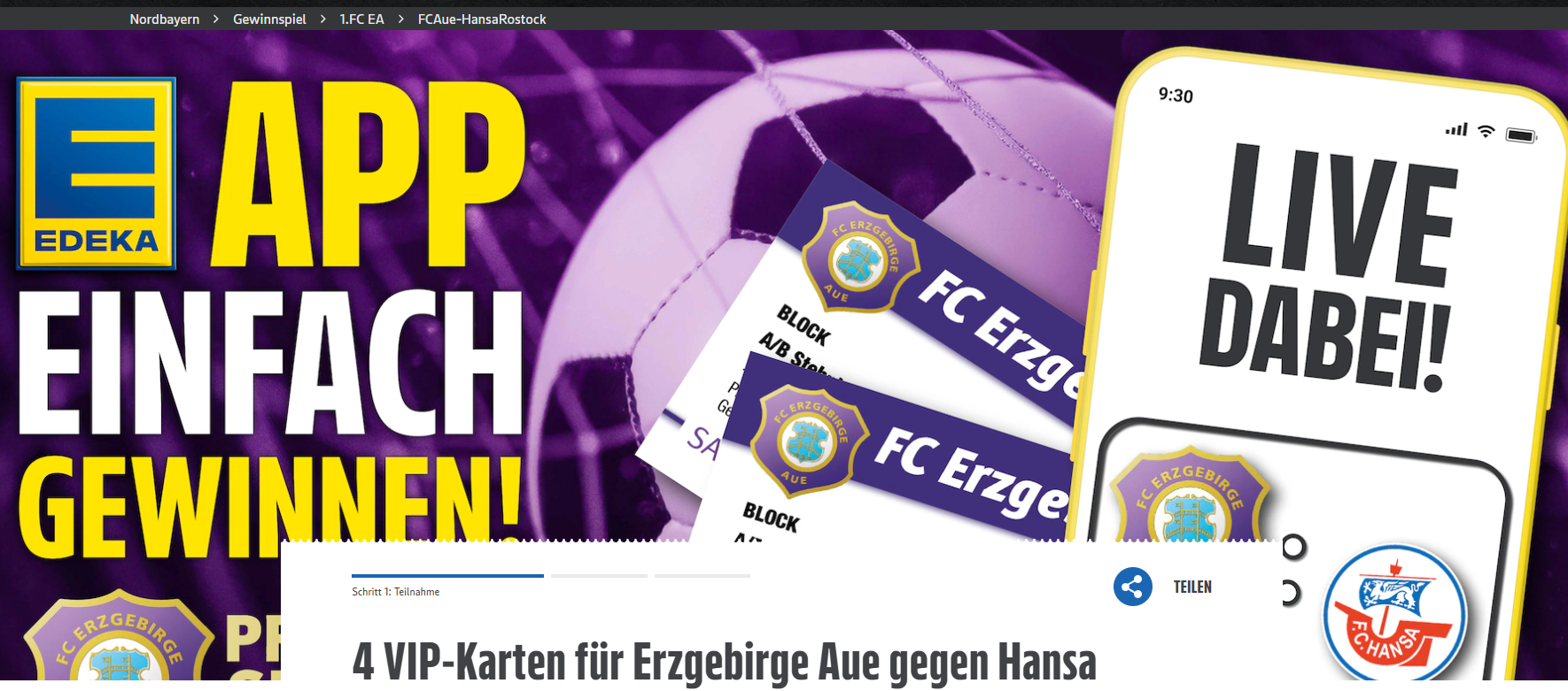Edeka Nordbayern - 1x 4 VIP Karten für das Heimspiel 1. FC Erzgebirge Aue am 03.08.2025
