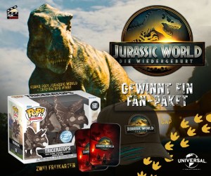 filmspleen - "JURASSIC WORLD: DIE WIEDERGEBURT" - ein Fan-Paket bestehend aus zwei Freikarten, einem Cap und einem Funko POP