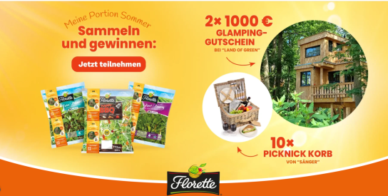 Florette - 2x1 Glaming Gutschein im Wert von 1.000 Euro und 10x1Picknickkorb von Sänger (Produktkauf)