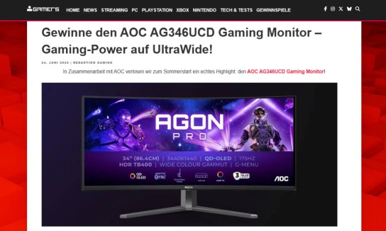 Gamers.de: ein AOC AG346UCD Gaming Monitor zu gewinnen