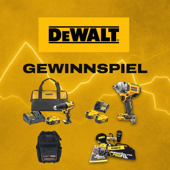 GOTOOLS - 1x DeWALT Akku-Bohrschrauber, 1x DeWALT McLaren Rucksack mit Rollen & Teleskopgriff,7x DEWALT Baumwolltasche
