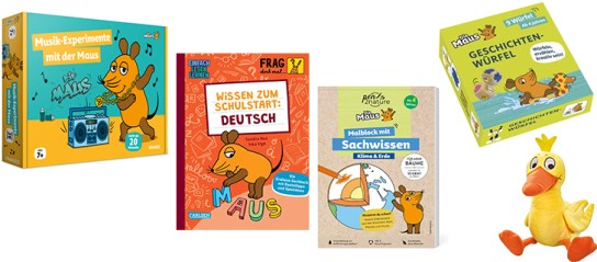 Häfft - 1x Frag doch mal ... die Maus: Wissen zum Schulstart, 1x Musik-Experimente mit der Maus,1x Die Maus: Ente, 25 cm Plüschtier