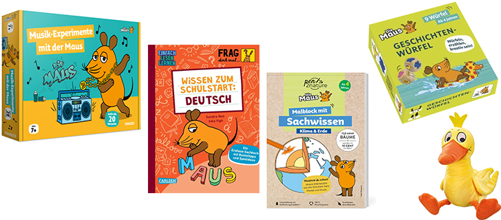Häfft - 1x Frag doch mal ... die Maus: Wissen zum Schulstart, 1x Musik-Experimente mit der Maus,1x Die Maus: Ente, 25 cm Plüschtier