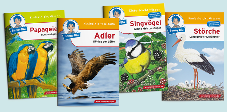 Häfft - 5 Benny Blu Wissensbücher-Sets, jeweils bestehend aus den Titeln „Adler“, „Störche, „Papageien“ und „Singvögel“
