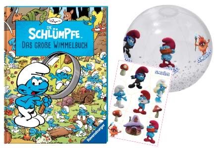 JOLLY - 3 Fanpakete mit Wasserball, Tattoo-Set und dem großen Schlümpfe-Wimmelbuch von Ravensburger