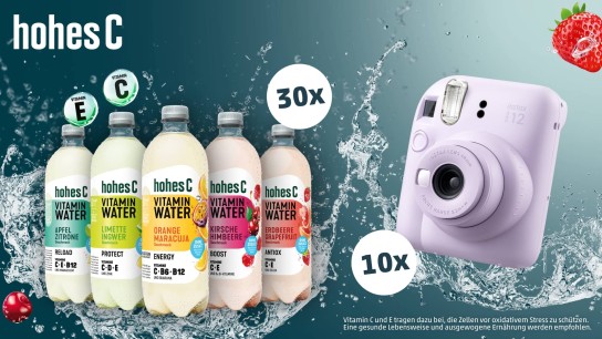 Penny - 1 von 30 hohes C Vitamin Water Probierpaketen, 1 von 10 Fujifilm INSTAX mini 12 Sofortbildkameras in der Farbe lila