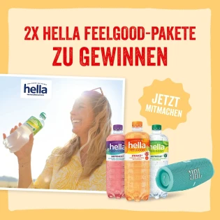 Rezepte mit Herz - 1 von 2 Probierpaketen hella FEELGOOD plus einen "JBL Charge 5" Bluetooth-Lautsprecher in der Farbe „Teal“