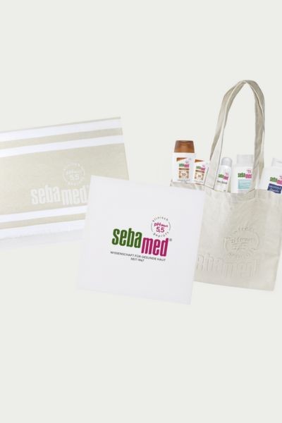 Tirolerin - 5 x 1 ein sebamed Sommerpaket mit Jutebeutel, Strandtuch, Sonnencreme, Deo, Lotion und Dusche