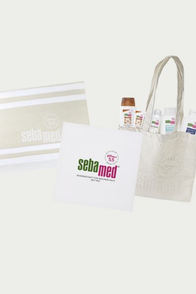 Tirolerin - 5 x 1 ein sebamed Sommerpaket mit Jutebeutel, Strandtuch, Sonnencreme, Deo, Lotion und Dusche