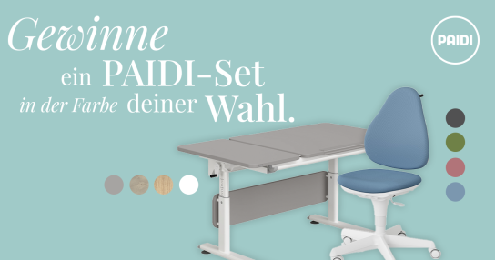 TOGGO Eltern - 2x 500€ Set Wunschpaket von PAIDI besteht aus dem Schülerschreibtisch Diego GT mit geteilter Tischplatte und dem Schreibtischstuhl Jooki in Wunscharbe.