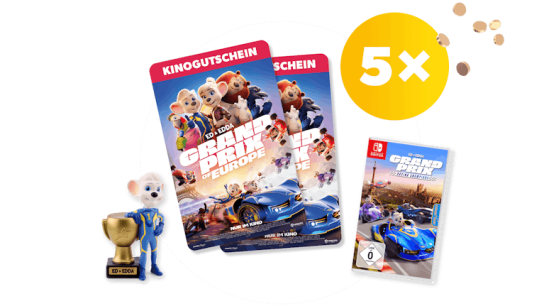 toggo - Grand Prix of Europe: 5x Filmpakete mit je 4 Kinogutscheinen, Tonies Figur, Racing Champions Videospiel für die Nintendo Switch