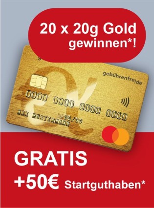 Advanzia Bank: Gebührenfreie Mastercard Gold anfordern und 20 x 20g Goldbarren gewinnen