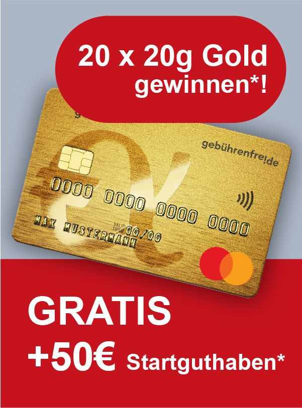 Advanzia Bank: Gebührenfreie Mastercard Gold anfordern und 20 x 20g Goldbarren gewinnen