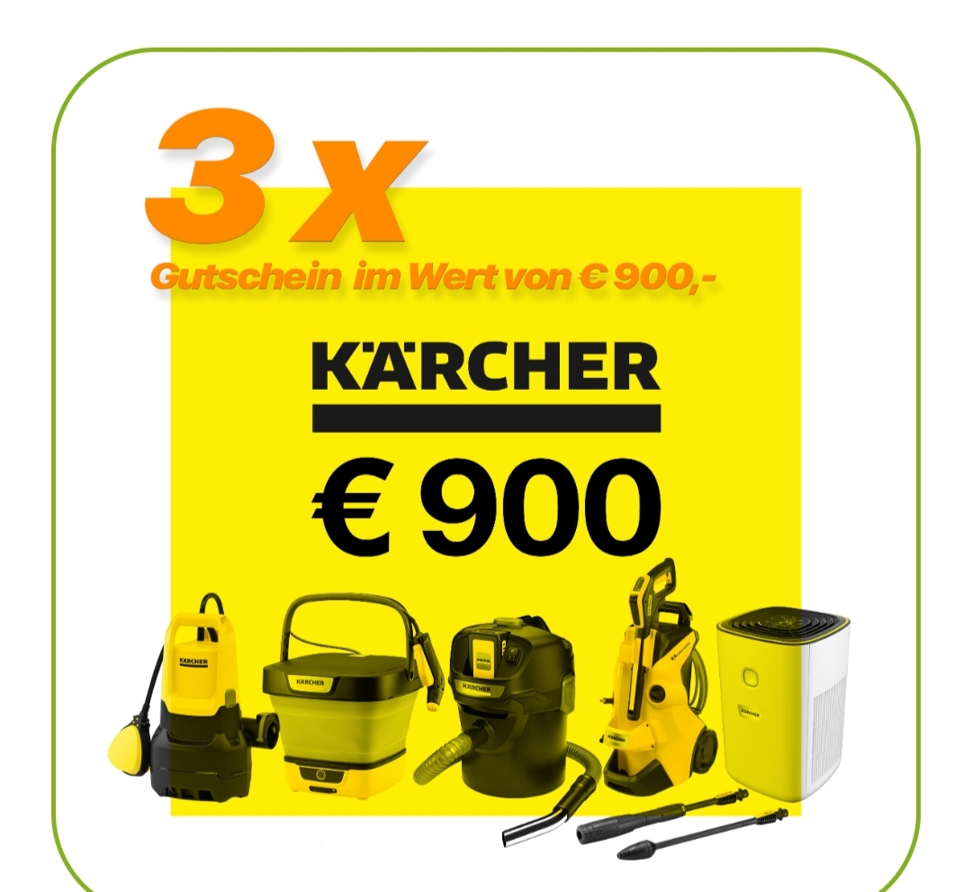 Bayer Agrar - Einen von 3 Kärcher-Gutscheinen im Wert von je 900€, 50 hochwertige Fußmatten im Wert von je 35,82€