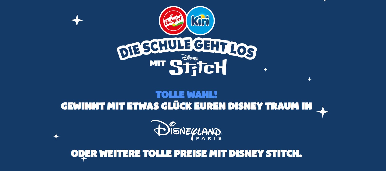 Bel Brands - 3x1 Disneyland Reise für 4 Personen Paris und verschiedene Stich Artikel Rucksack, Trinkflasche (Produktkauf)
