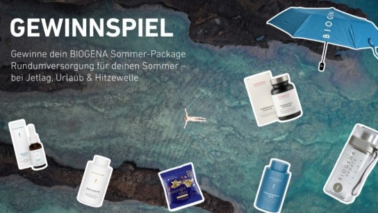 Biogena - 1 von 10 Sommer-Packages von BIOGENA, bestehend aus, Omni Lactis® 20 Gold, SummerSkin+ Superior, Trinkflasche, Regenschirm und mehr