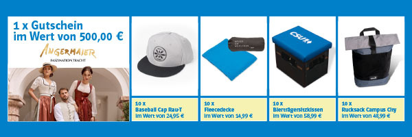 CSU - 1x 500€ Gutschein Trachten Angermaier ,10x Fleecedecke , 10x Baseballcap , 10x Rucksack