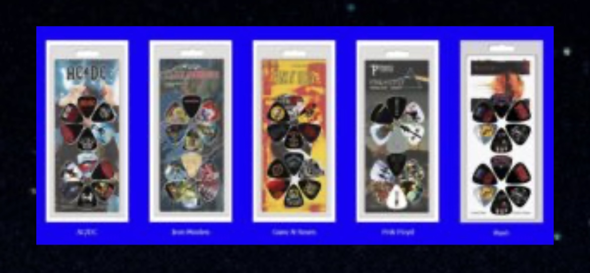 Glücksstern PR - fünfzehn Sets Gitarren-Picks  von AC/DC oder Iron Maiden oder Guns `n Roses oder Pink Floyd oder Rush (Musicolor)