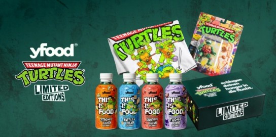 MultiMania - 2x yfood x TMNT Fanpakete im Wert von jeweils ca. 70 €. Jedes Paket enthält alle vier Sorten, ein exklusives T-Shirt sowie eine Sammelfigur