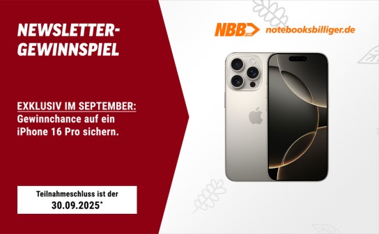 notebooksbilliger.de: ein Apple iPhone 16 Pro und 10 x 50 € Einkaufsgutschein gewinnen