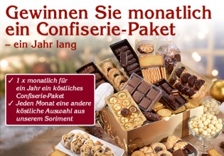 Spezi-Haus - 1. Preis 1 x monatlich für ein Jahr ein köstliches Confiserie-Paket,2.-26. Preis: Einkaufsgutschein für das Spezialitäten-Haus über einen Warenwert von 50 €