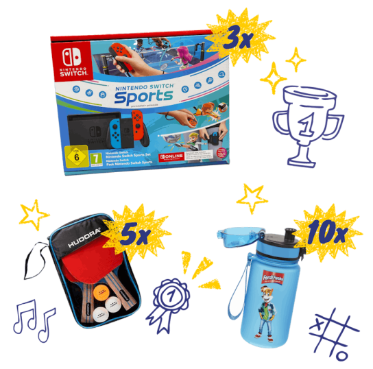 toggo - 3x Nintendo Switch Sports Bundle, 5x je ein Tischtennisballset, 10x je eine Ferdi Fuchs Trinkflasche